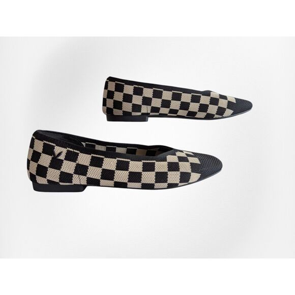 Vivaia square-toe v-cut (Margot 2.0) checkered flats  Sz 37 - Picture 4 of 10